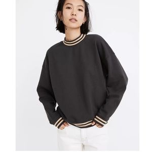 ❗️SALE❗️ Madewell Cotton Stripe-Trim Studio Mockneck Sweatshirt